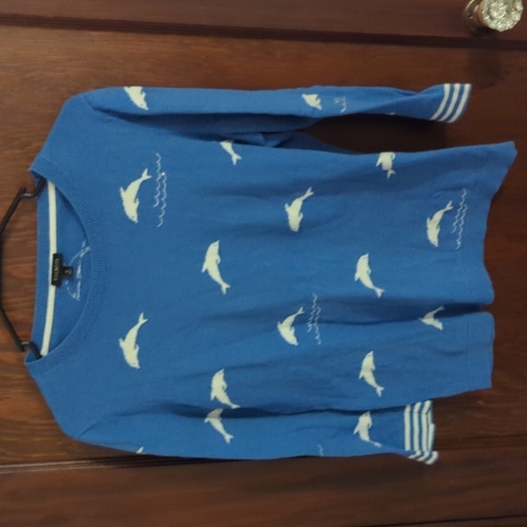 Talbots Blue & White Dolphin Sweater Size Medium - Picture 1 of 6